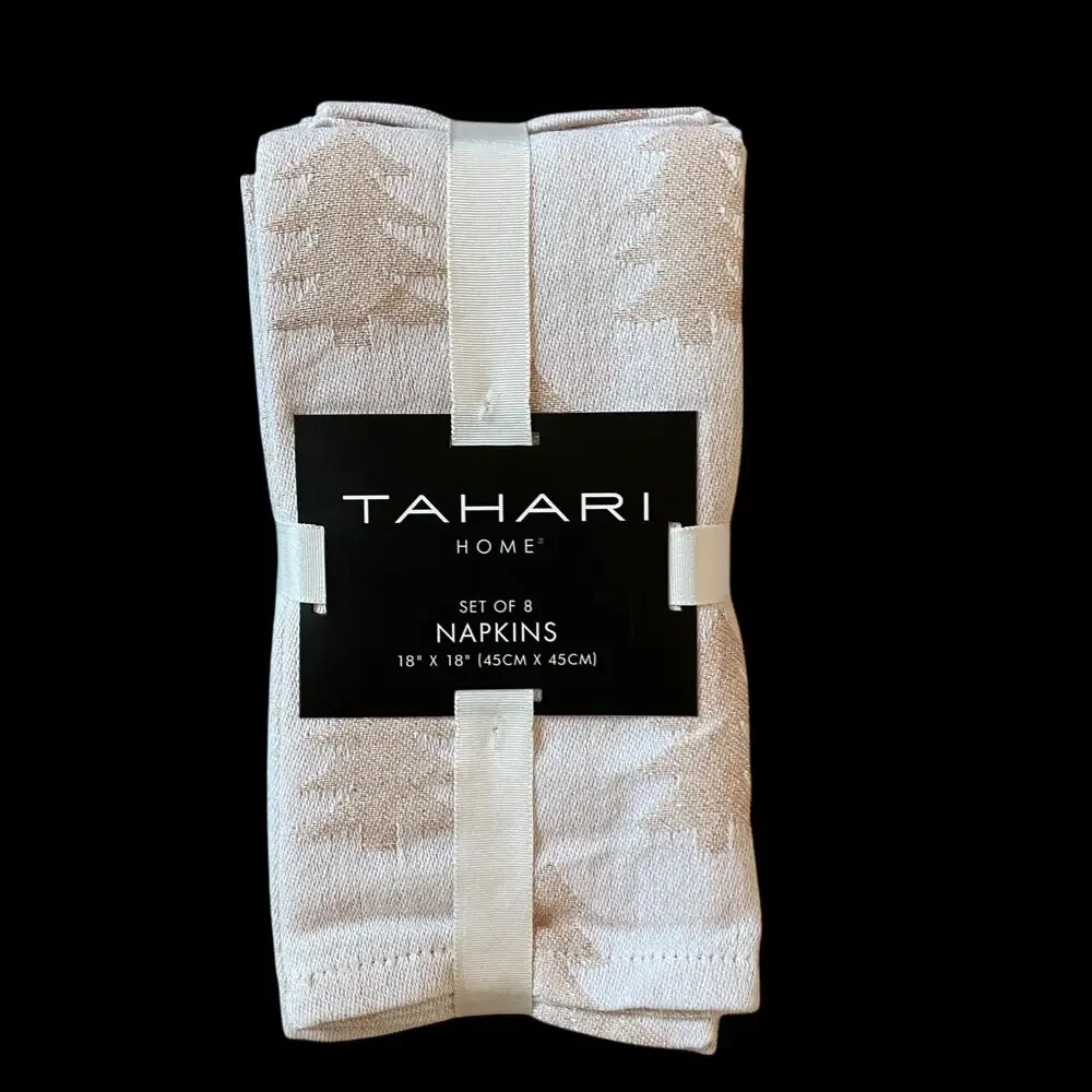 Tahari Christmas Tree Dinner Napkins 18x18 Set of 8 Pink Holiday Shimmer New